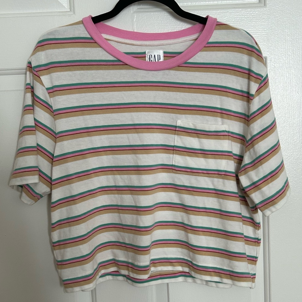 GAP pink striped tomboy cropped tee